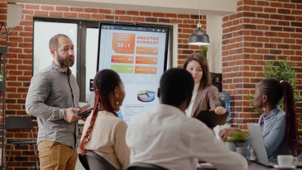 a group undertaking public speaking training