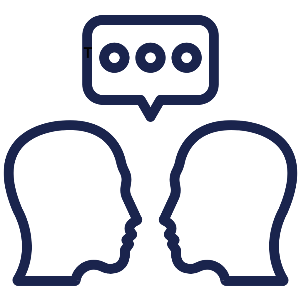 two faces looking at each other talking, face to face