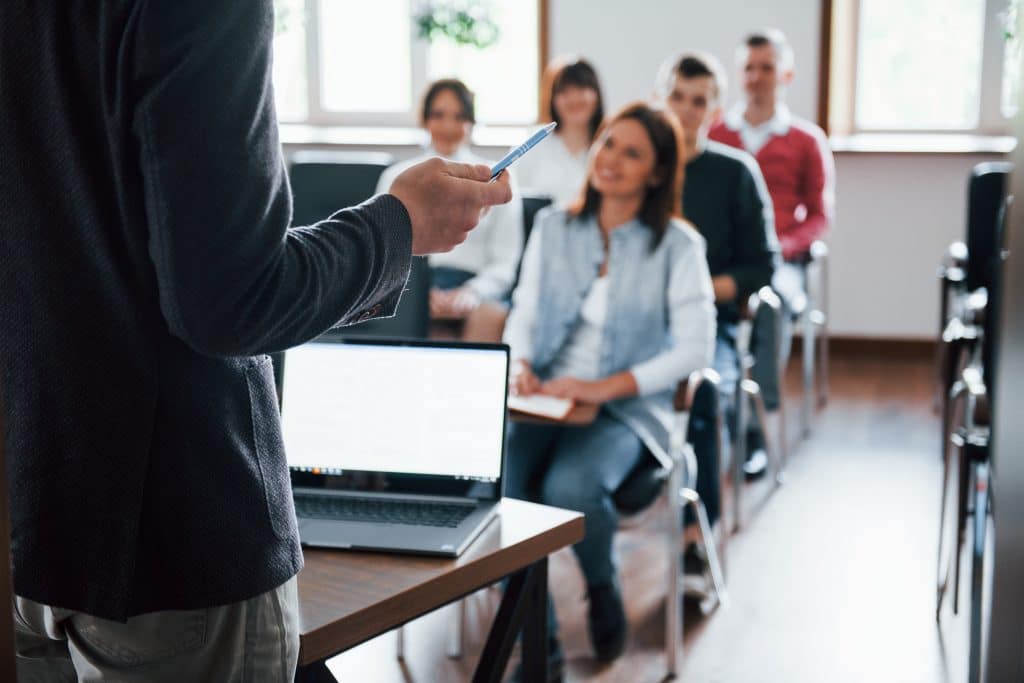 Audience engaged in a presentation.